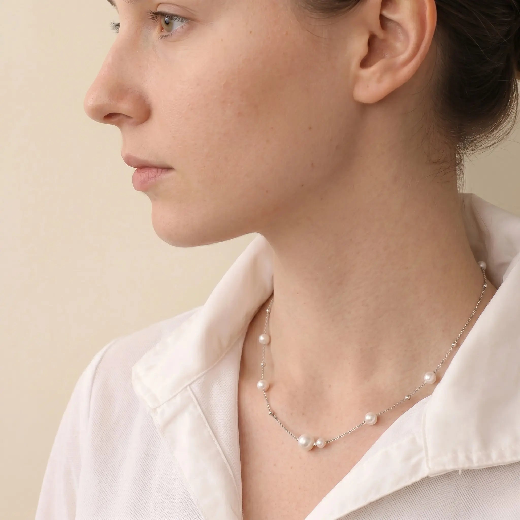 Asymmetric 3-4.5mm Freshwater Station Pearl Choker in 925 Sterling Silver