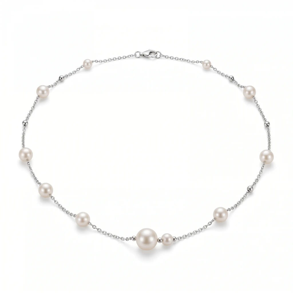 Asymmetric 3-4.5mm Freshwater Station Pearl Choker in 925 Sterling Silver