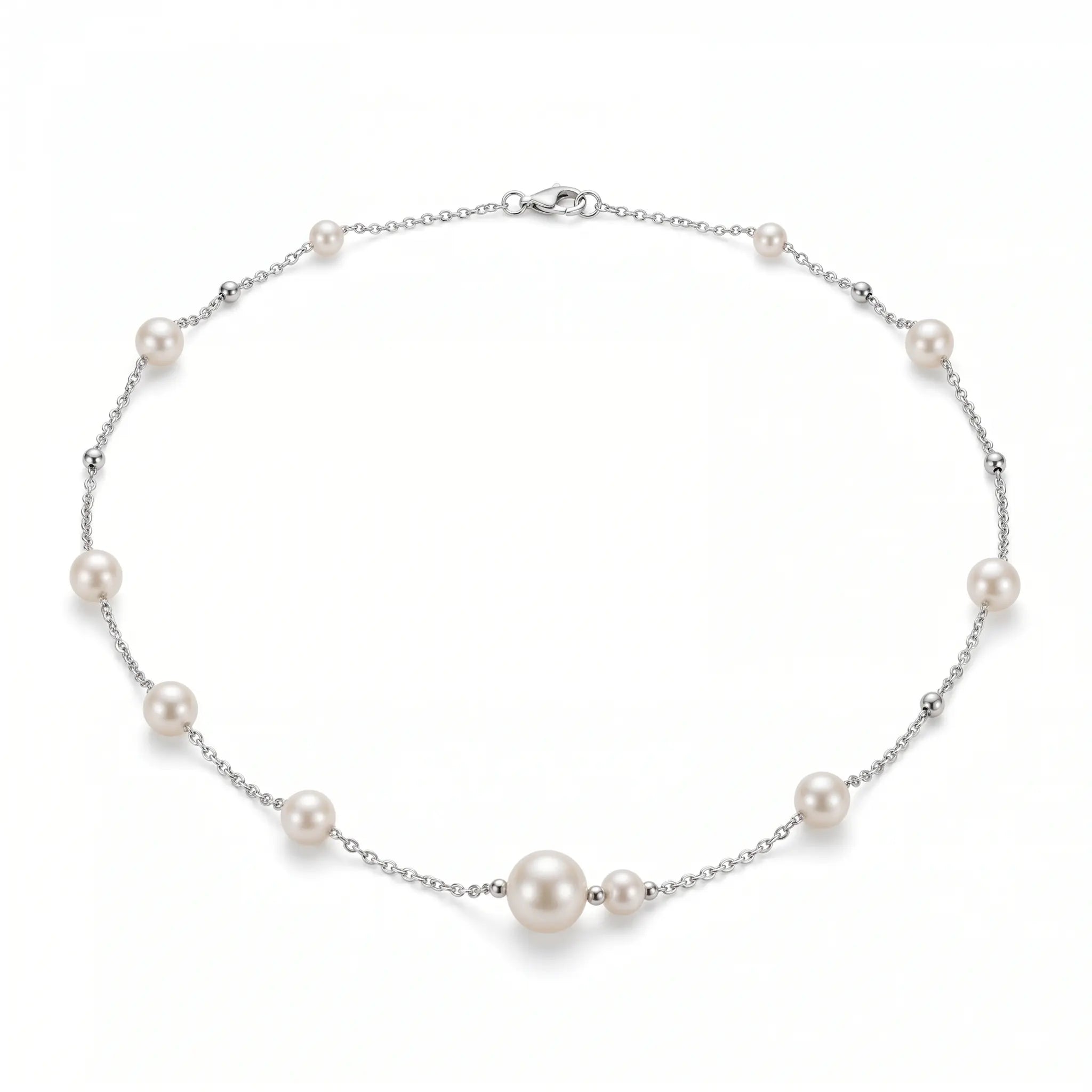 Asymmetric 3-4.5mm Freshwater Station Pearl Choker in 925 Sterling Silver