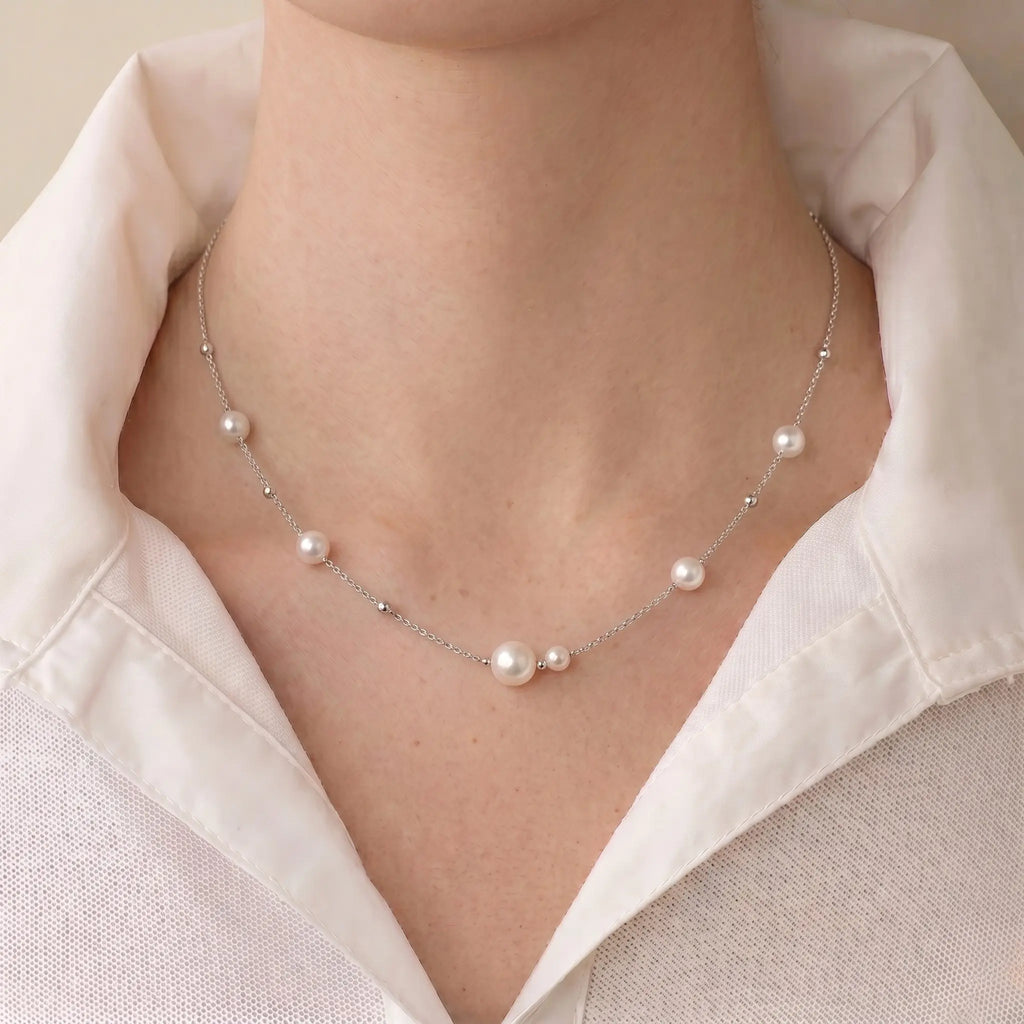 Asymmetric 3-4.5mm Freshwater Station Pearl Choker in 925 Sterling Silver