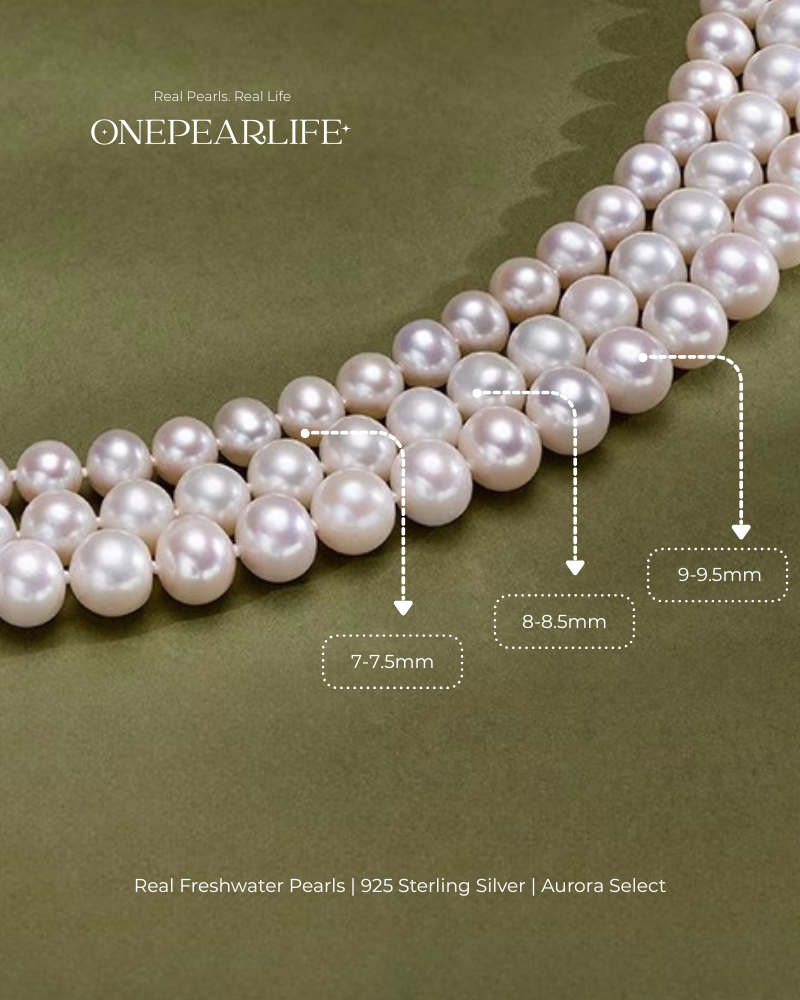 Aurelia – AAA Quality Round Aurora Natural Freshwater Pearl Necklace | 7–9.5mm | 925 Sterling Silver Onepearlife