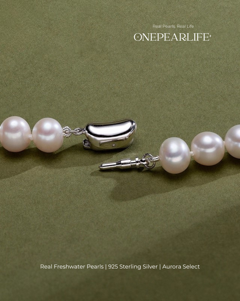 Aurelia – AAA Quality Round Aurora Natural Freshwater Pearl Necklace | 7–9.5mm | 925 Sterling Silver Onepearlife