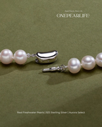 Aurelia – AAA Quality Round Aurora Natural Freshwater Pearl Necklace | 7–9.5mm | 925 Sterling Silver Onepearlife