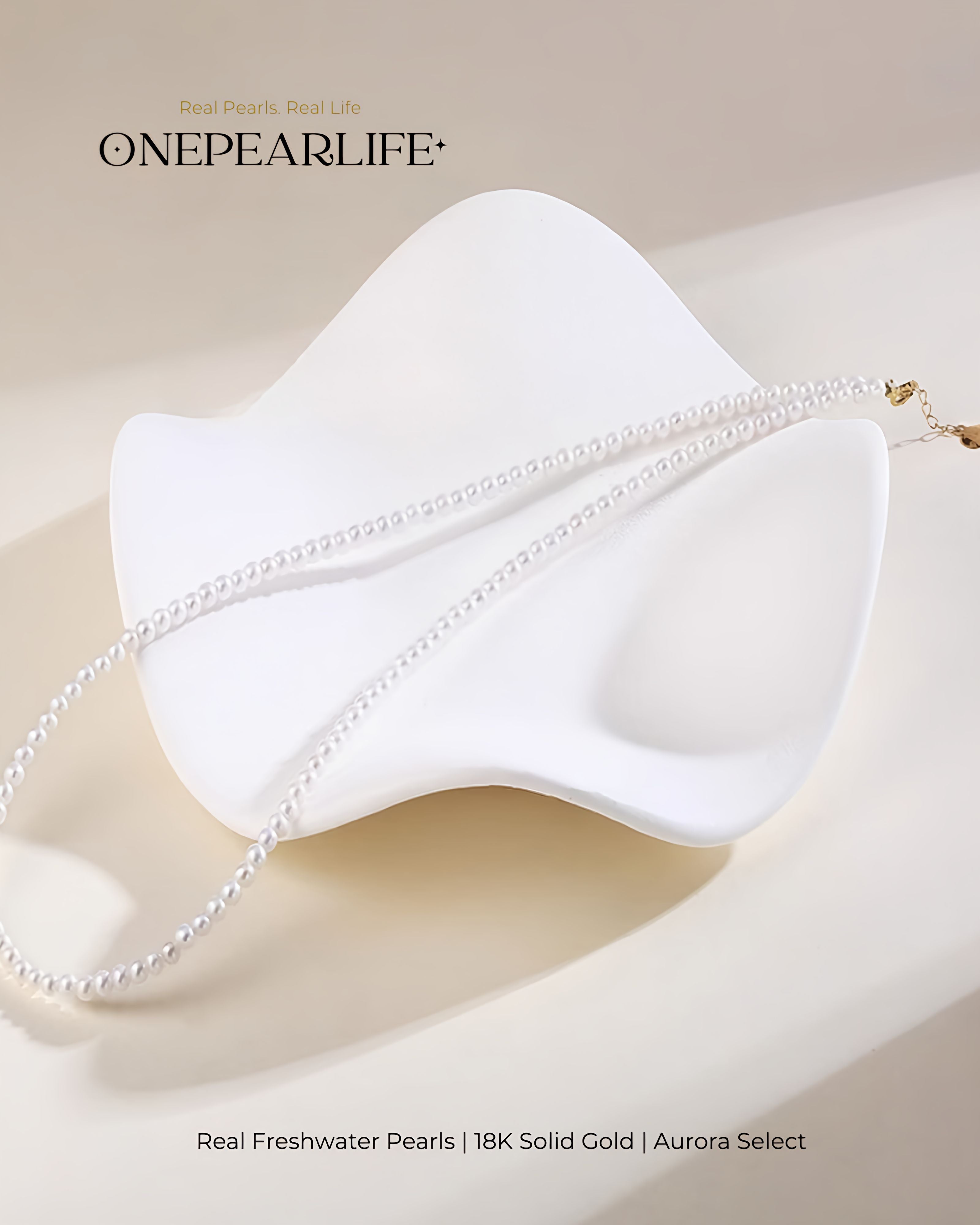 Aurina - AAA Tiny White Freshwater Pearls in 18K Solid Gold