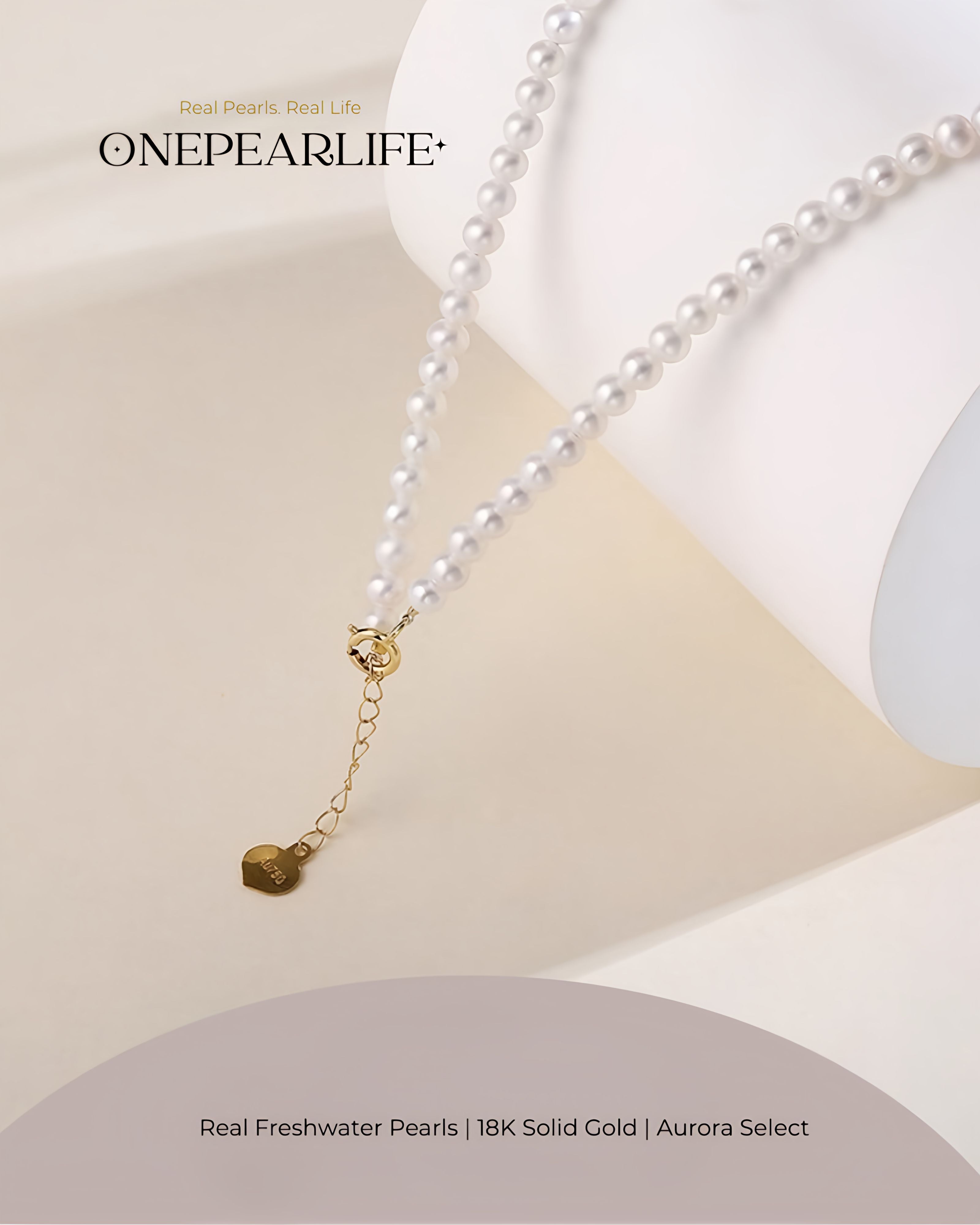 Aurina - AAA Tiny White Freshwater Pearls in 18K Solid Gold