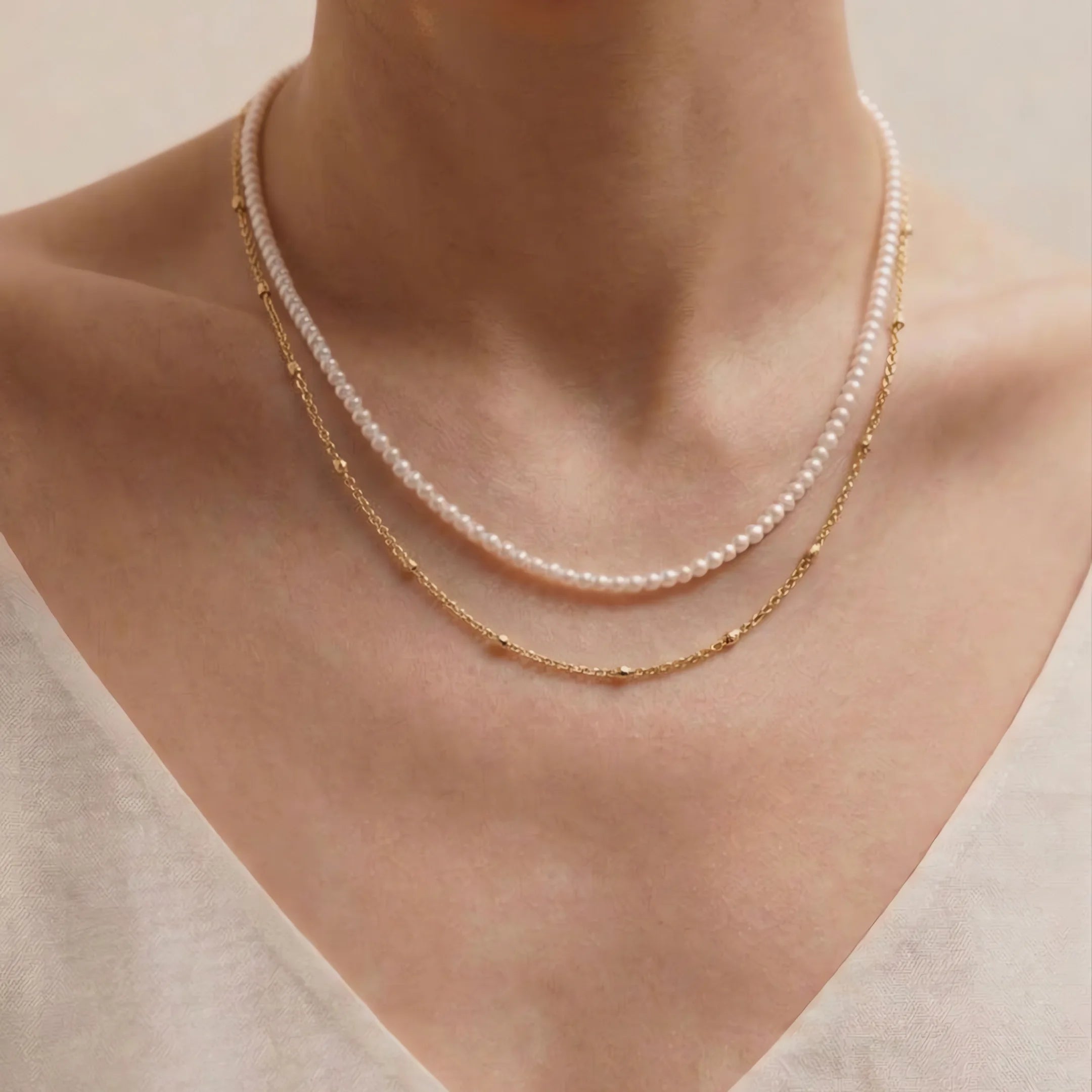 4-6.5mm Versatile Layer White Freshwater Pearl Necklace