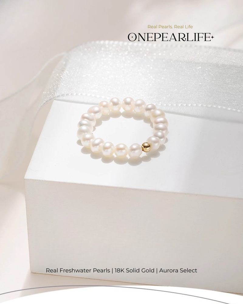 Nivara – AAA Quality Natural Freshwater Pearl Adjustable Ring | 3–3.5 mm | 18K Gold Onepearlife