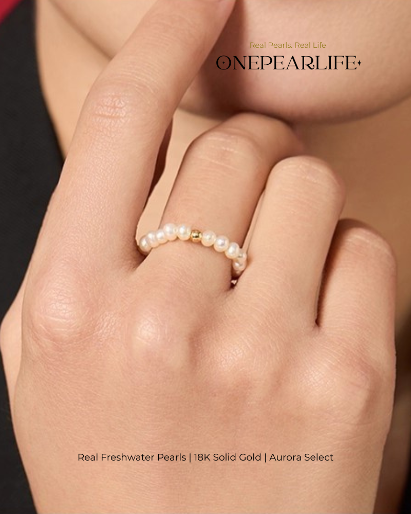 Nivara – AAA Quality Natural Freshwater Pearl Adjustable Ring | 3–3.5 mm | 18K Gold Onepearlife