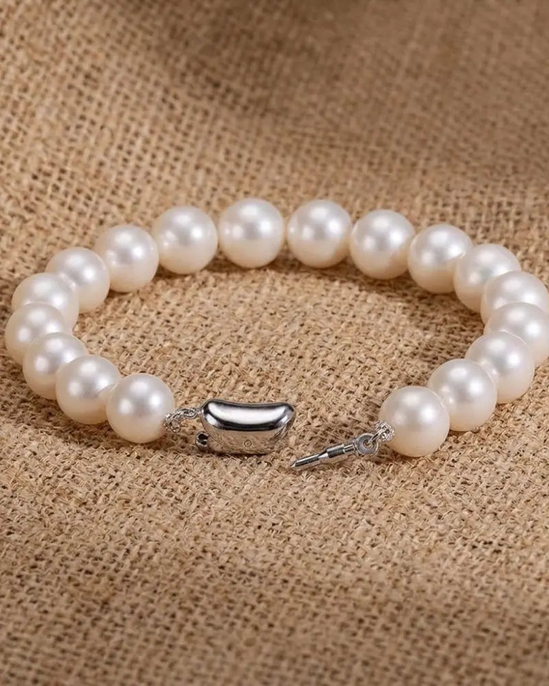 9-9.5mm Bold White Freshwater Pearl Bracelet, S925 Sterling Silver Jewelry