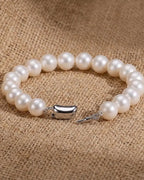 9-9.5mm Bold White Freshwater Pearl Bracelet, S925 Sterling Silver Jewelry
