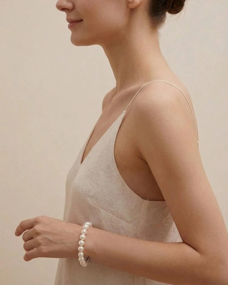9-9.5mm Bold White Freshwater Pearl Bracelet, S925 Sterling Silver Jewelry
