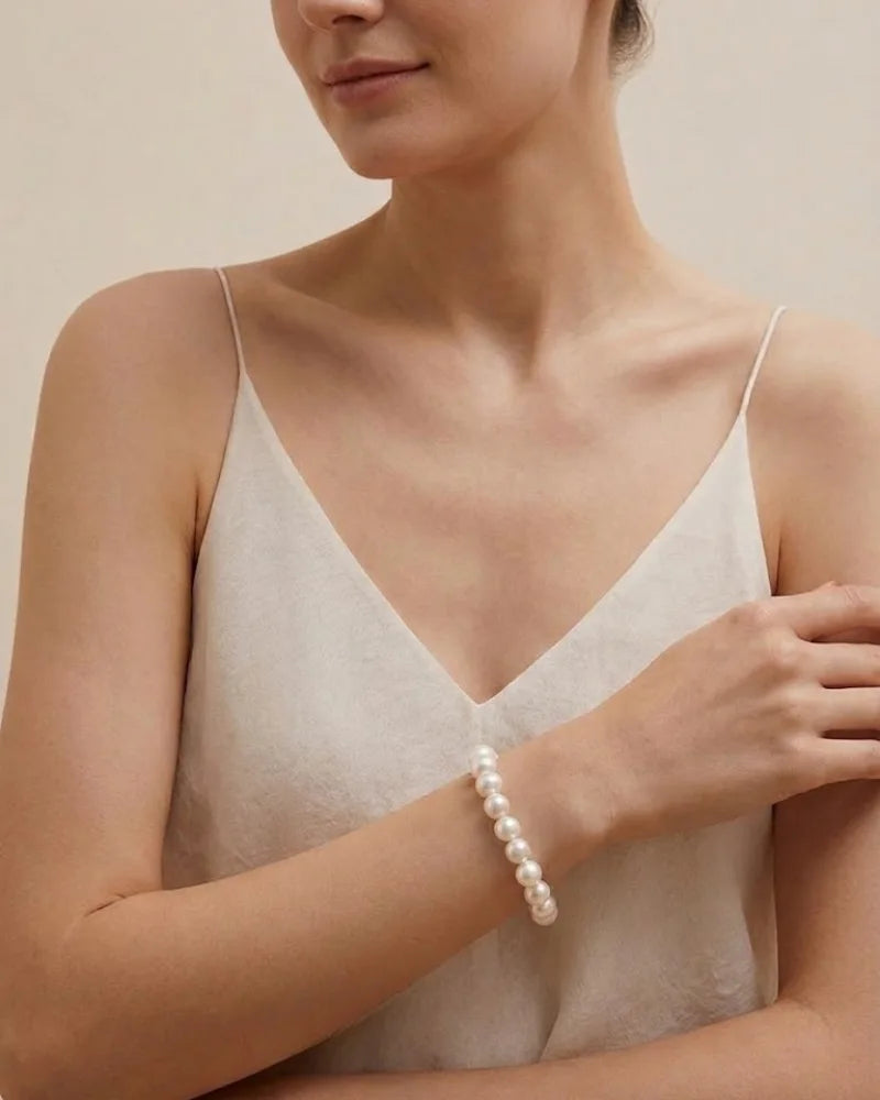 9-9.5mm Bold White Freshwater Pearl Bracelet, S925 Sterling Silver Jewelry