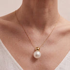 Minimalist 12mm-12.5mm Large Gold Teardrop Pearl Necklace