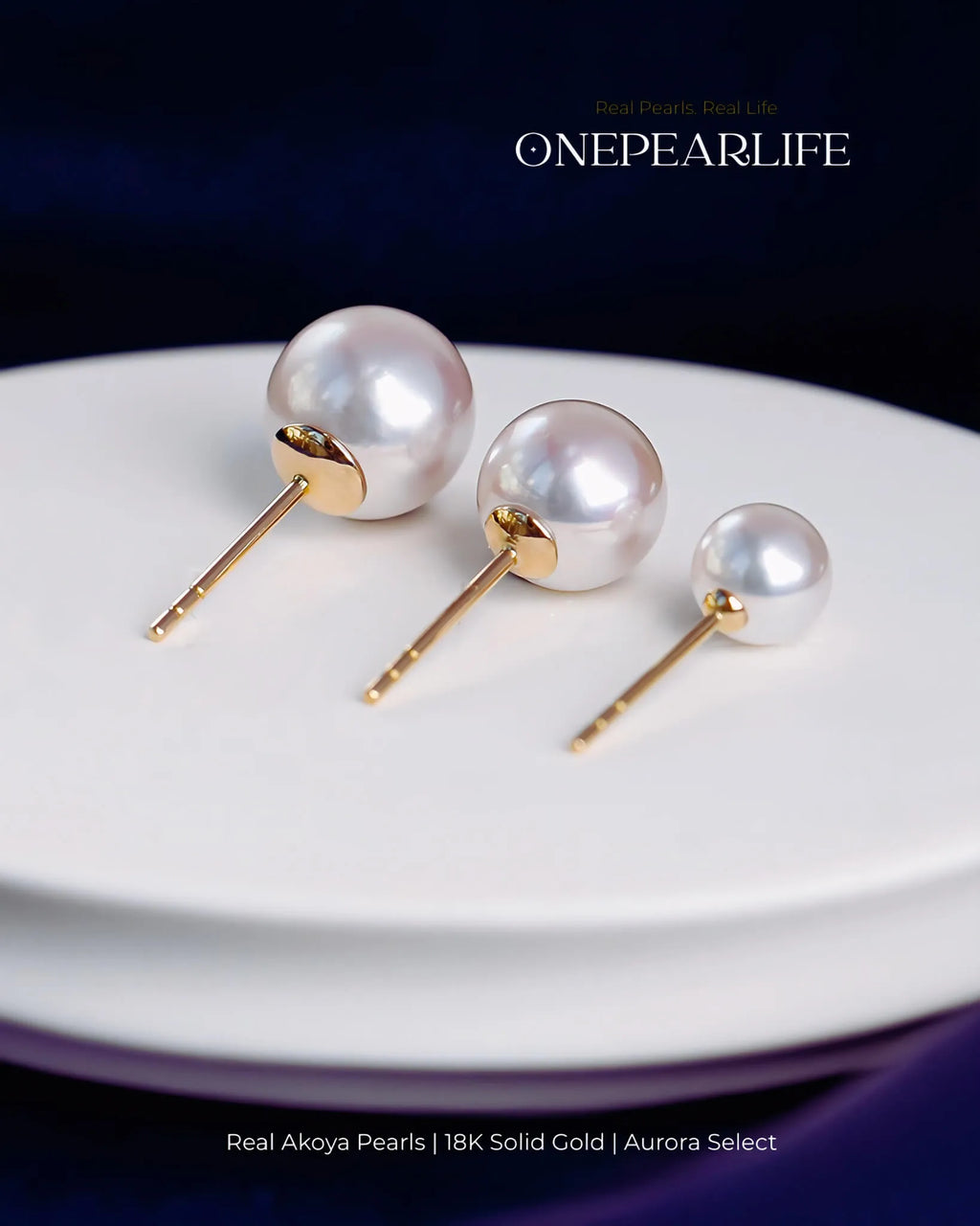 Aya – AAA+ Japanese Akoya White Pearl Stud Earrings | 4–7.5mm | 18K Solid Gold