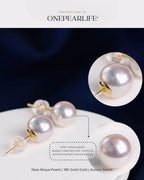 Aya – AAA+ Japanese Akoya White Pearl Stud Earrings | 4–7.5mm | 18K Solid Gold