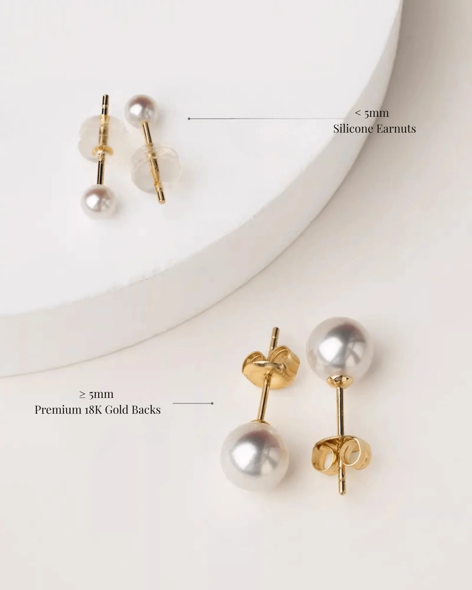 Aya – AAA+ Japanese Akoya White Pearl Stud Earrings | 4–7.5mm | 18K Solid Gold