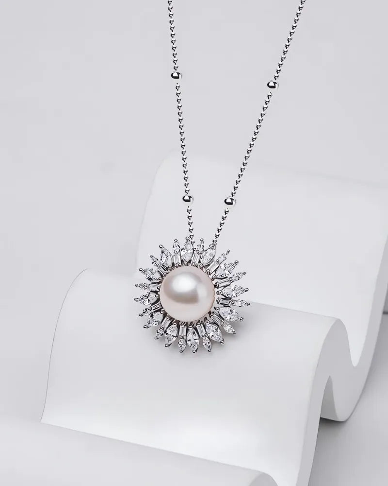BigSolaria – AAA Natural Freshwater Pearl Sunflower Pendant Necklace