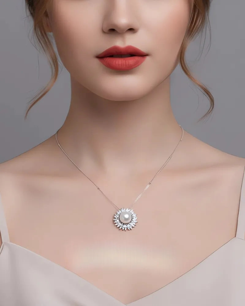 BigSolaria – AAA Natural Freshwater Pearl Sunflower Pendant Necklace