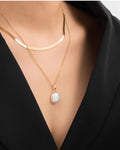 Boundaryless - AAA Natural Baroque Button Pearl & Layered Herringbone Necklace