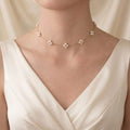 Bridal Berry Pearl Station Choker, 18K Solid Gold Wedding Necklace for Women