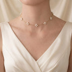 Bridal Berry Pearl Station Choker, 18K Solid Gold Wedding Necklace for Women