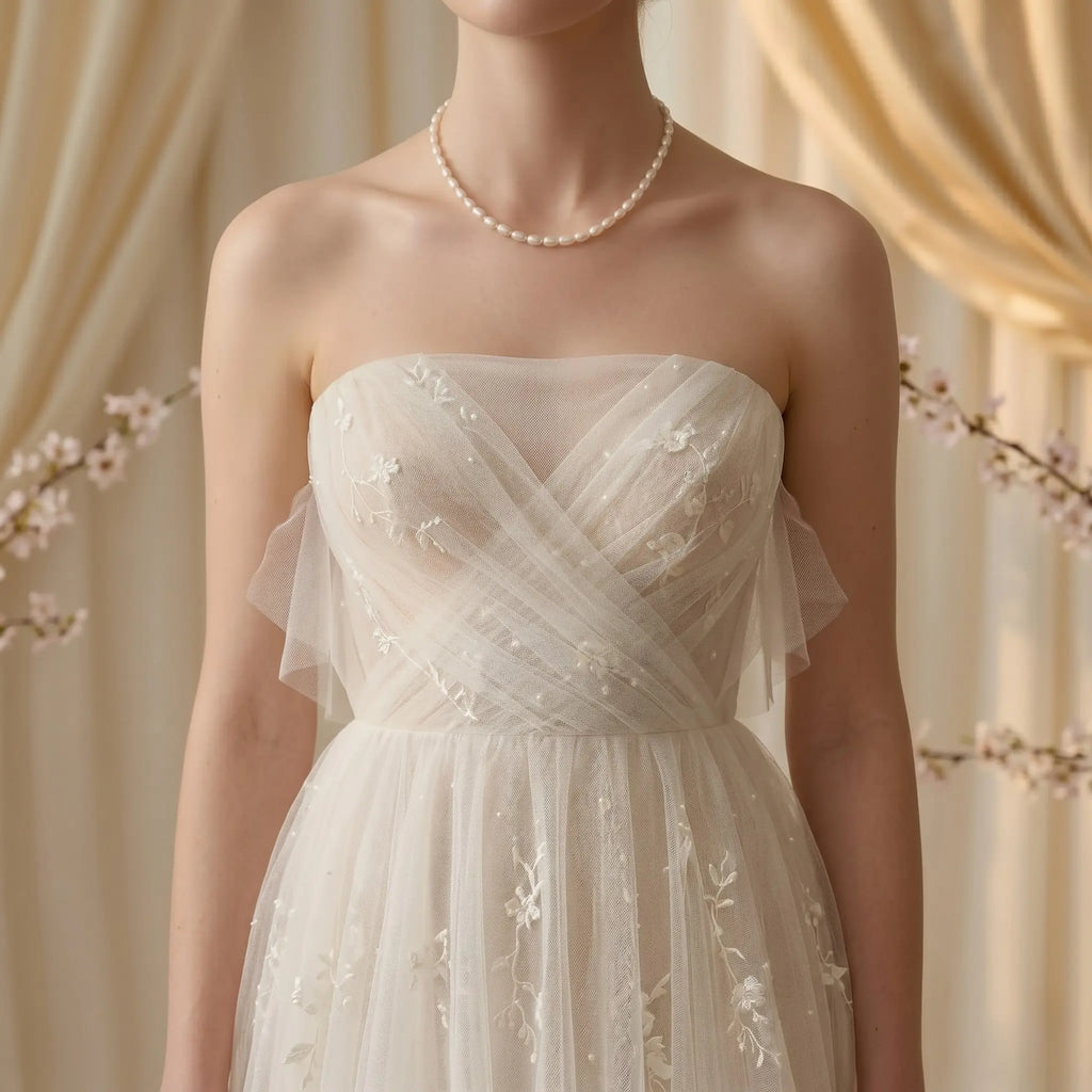 Bridal Freshwater Pearl Necklace, 7-8mm Unique Natural Rice Pearl Wedding Jewelry