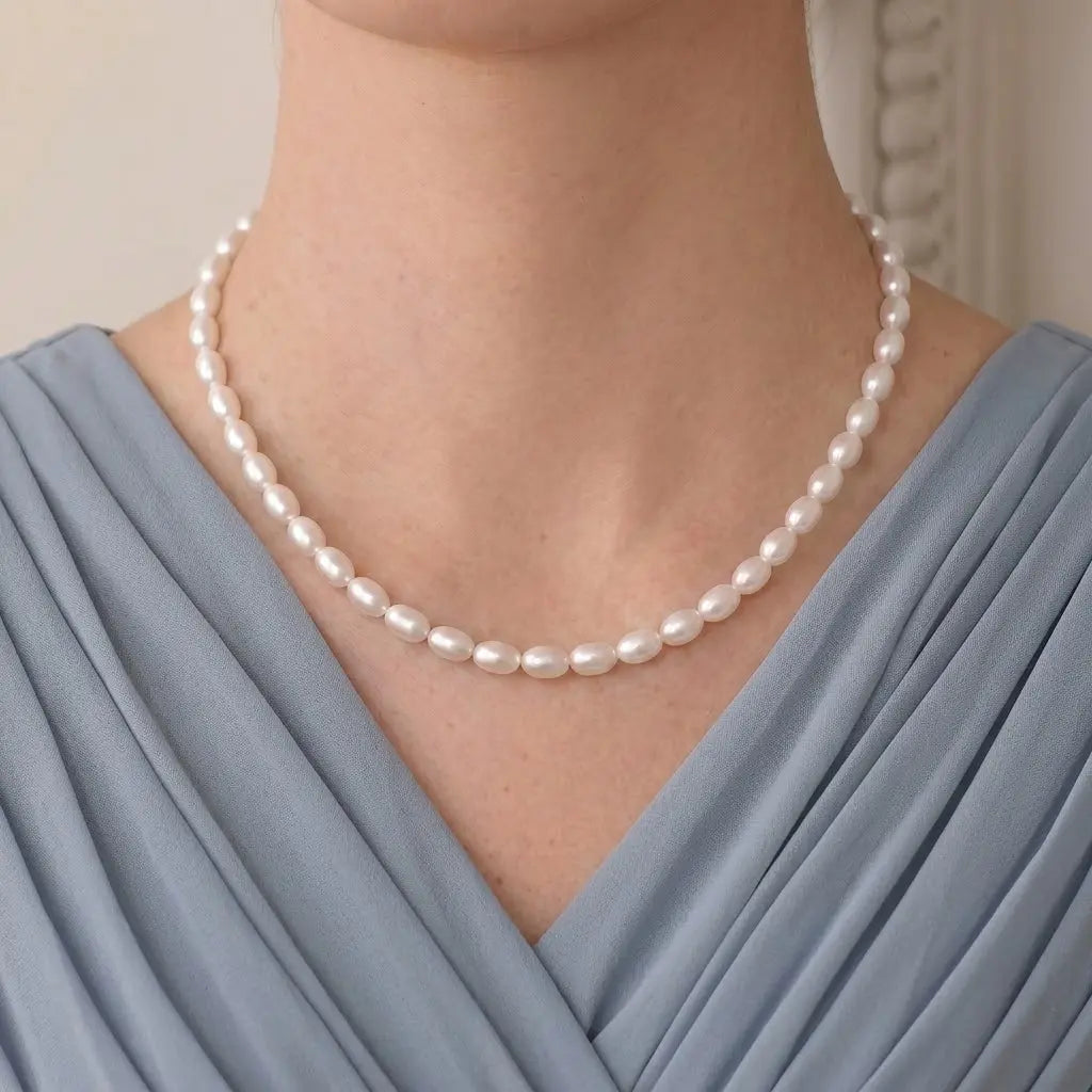 7–8mm Freshwater Rice Pearl Necklace for Mother of the Bride & Groom