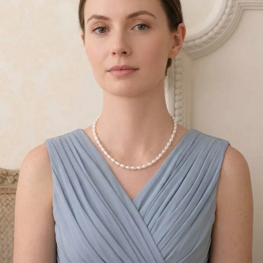 7–8mm Freshwater Rice Pearl Necklace for Mother of the Bride & Groom