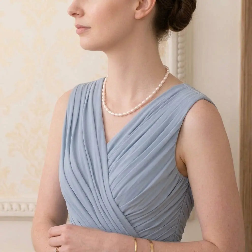 7–8mm Freshwater Rice Pearl Necklace for Mother of the Bride & Groom