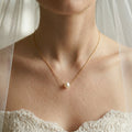 Bride's Wedding Day Pearl Necklace, Solid 18K Gold Floating Freshwater Pearl Pendant for the Bride, 9-9.5mm Luxury Bridal Jewelry