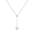 Bridesmaid Gift Pearl Necklace, 925 Sterling Silver Floating Pearl Y-Necklace for Bridesmaids