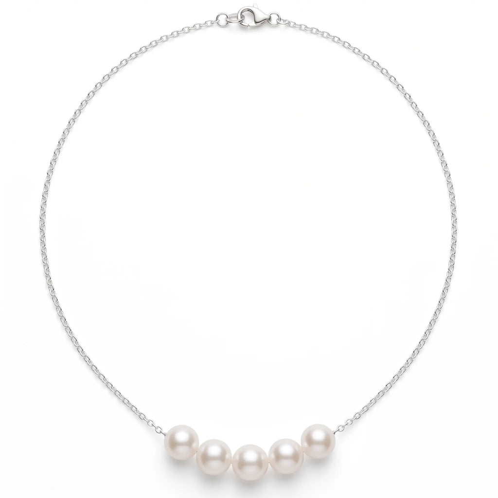 Bridesmaid Gift 925 Sterling Silver Freshwater Pearl "Smile" Bar Necklace for Brides (5-5.5mm)