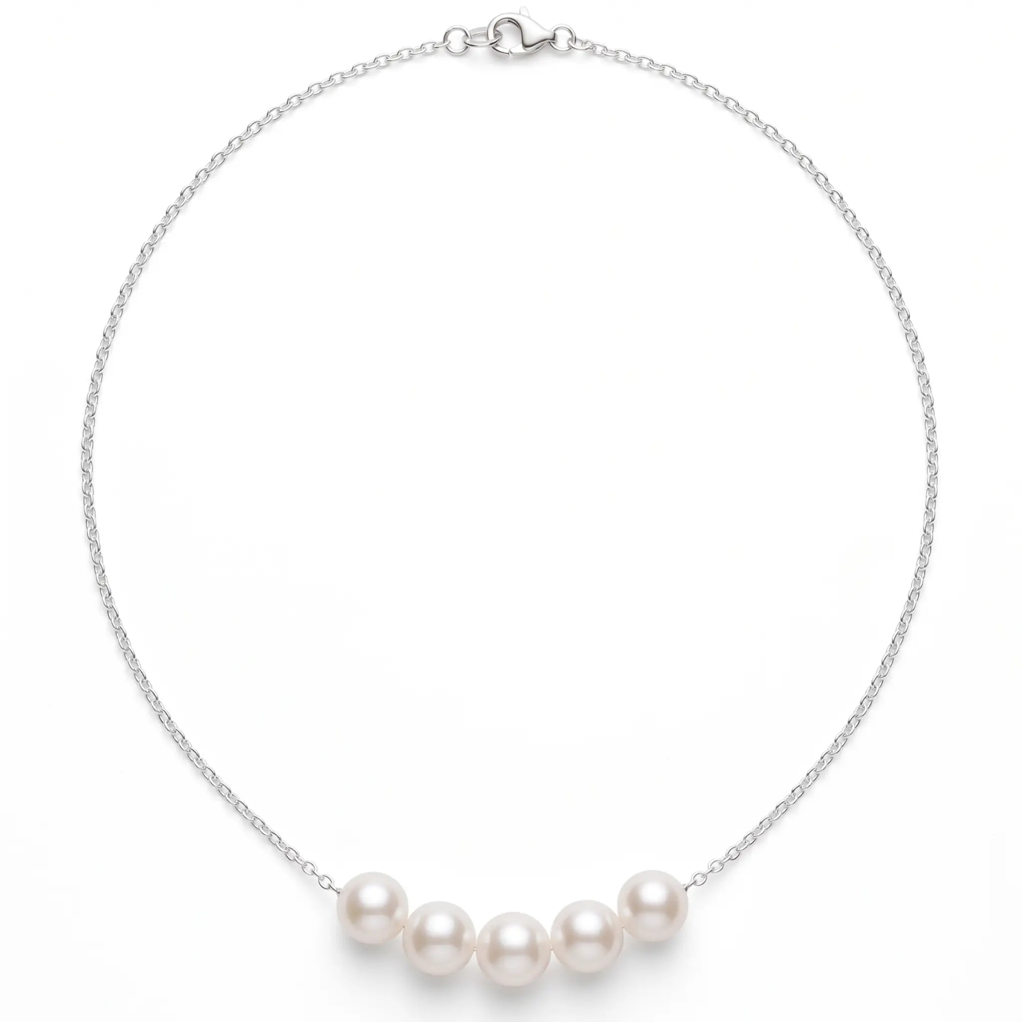 Bridesmaid Gift 925 Sterling Silver Freshwater Pearl "Smile" Bar Necklace for Brides (5-5.5mm)