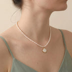 Bridesmaid Pearl Shell Necklace, 4-5mm Dainty White Freshwater Pearl Pendant Gift for Beach Wedding