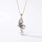 Vintage Enamel Butterfly Akoya Pearl Necklace, 7-7.5mm Japanese Pearl Pendant
