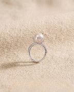 10-10.5mm Large White Pearl Ring, Adjustable S925 Sterling Silver Statement Ring
