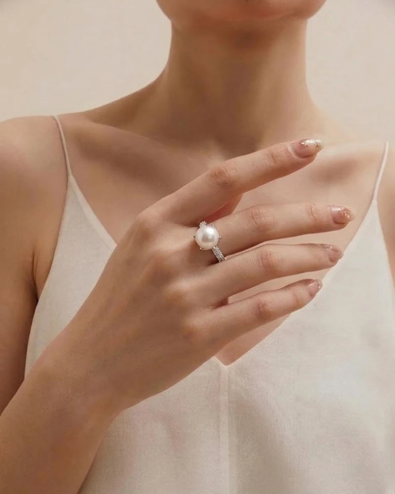 10-10.5mm Large White Freshwater Adjustable Pearl Ring