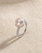 10-10.5mm Large White Pearl Ring, Adjustable S925 Sterling Silver Statement Ring