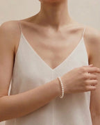 6-6.5mm Dainty White Pearl Bracelet, S925 Sterling Silver Freshwater Pearl Jewelry