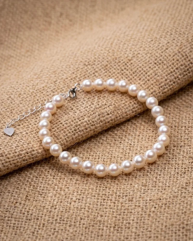 6-6.5mm Dainty White Pearl Bracelet, S925 Sterling Silver Freshwater Pearl Jewelry