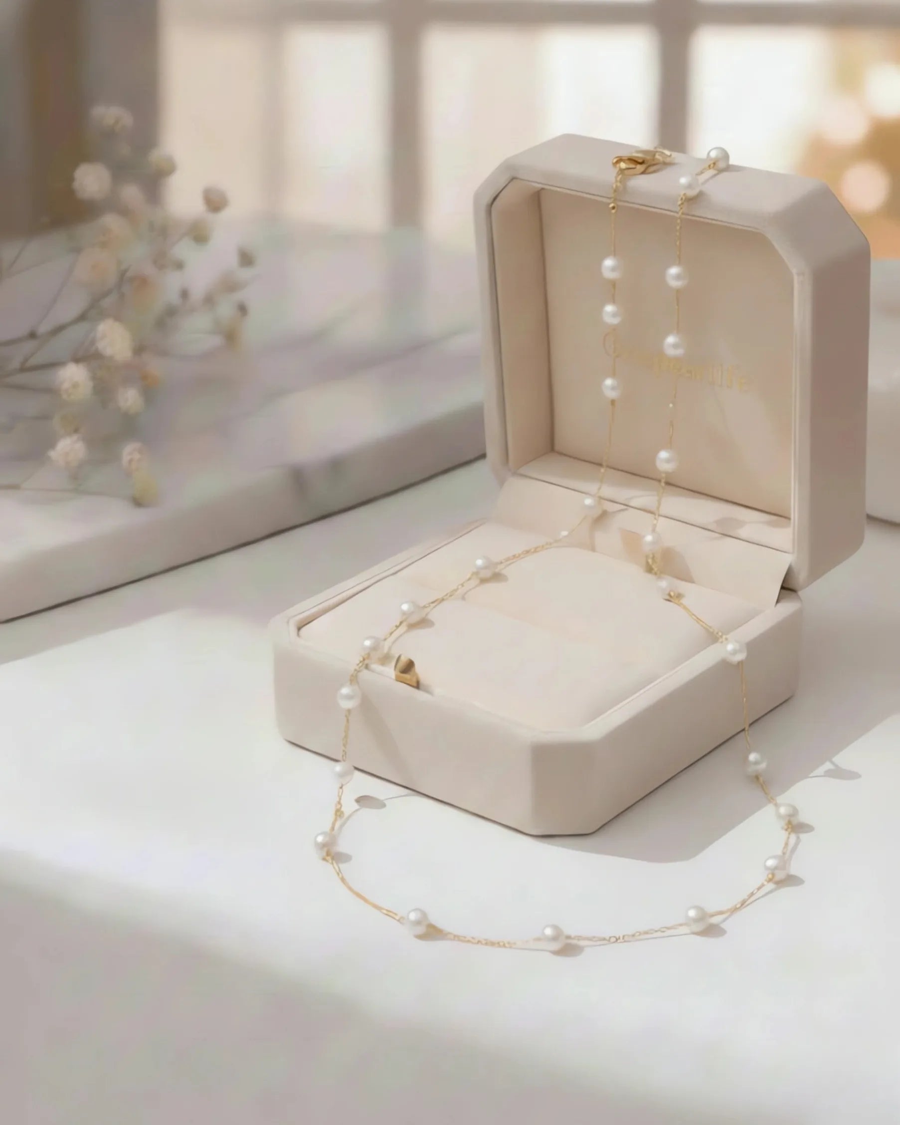 Celeste - Starlight AAA Pearl Station Necklace with 18K Gold Spacer Beads