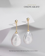 Celia – AAA Quality Natural Baroque Pearl Earrings | 14×11mm | 18K Gold Vermeil or 925 Sterling Silver