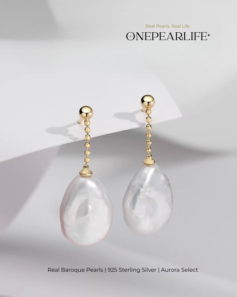Celia – AAA Quality Natural Baroque Pearl Earrings | 14×11mm | 18K Gold Vermeil or 925 Sterling Silver