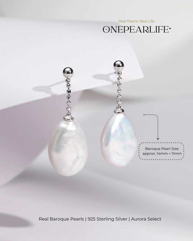 Celia – AAA Quality Natural Baroque Pearl Earrings | 14×11mm | 18K Gold Vermeil or 925 Sterling Silver