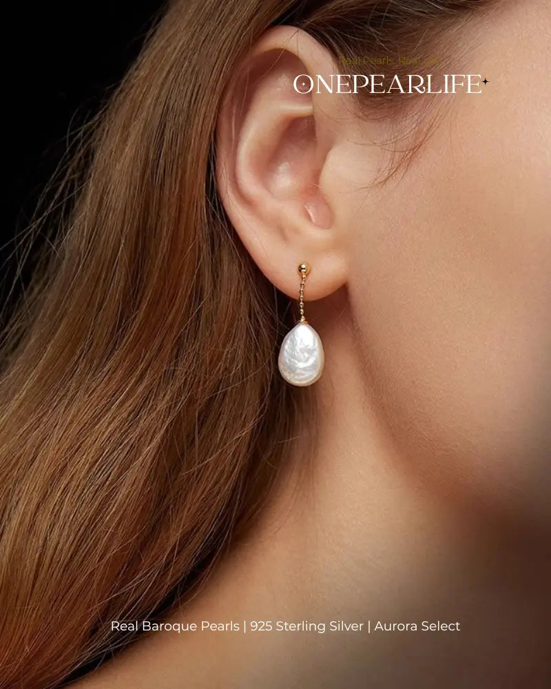 Celia – AAA Quality Natural Baroque Pearl Earrings | 14×11mm | 18K Gold Vermeil or 925 Sterling Silver
