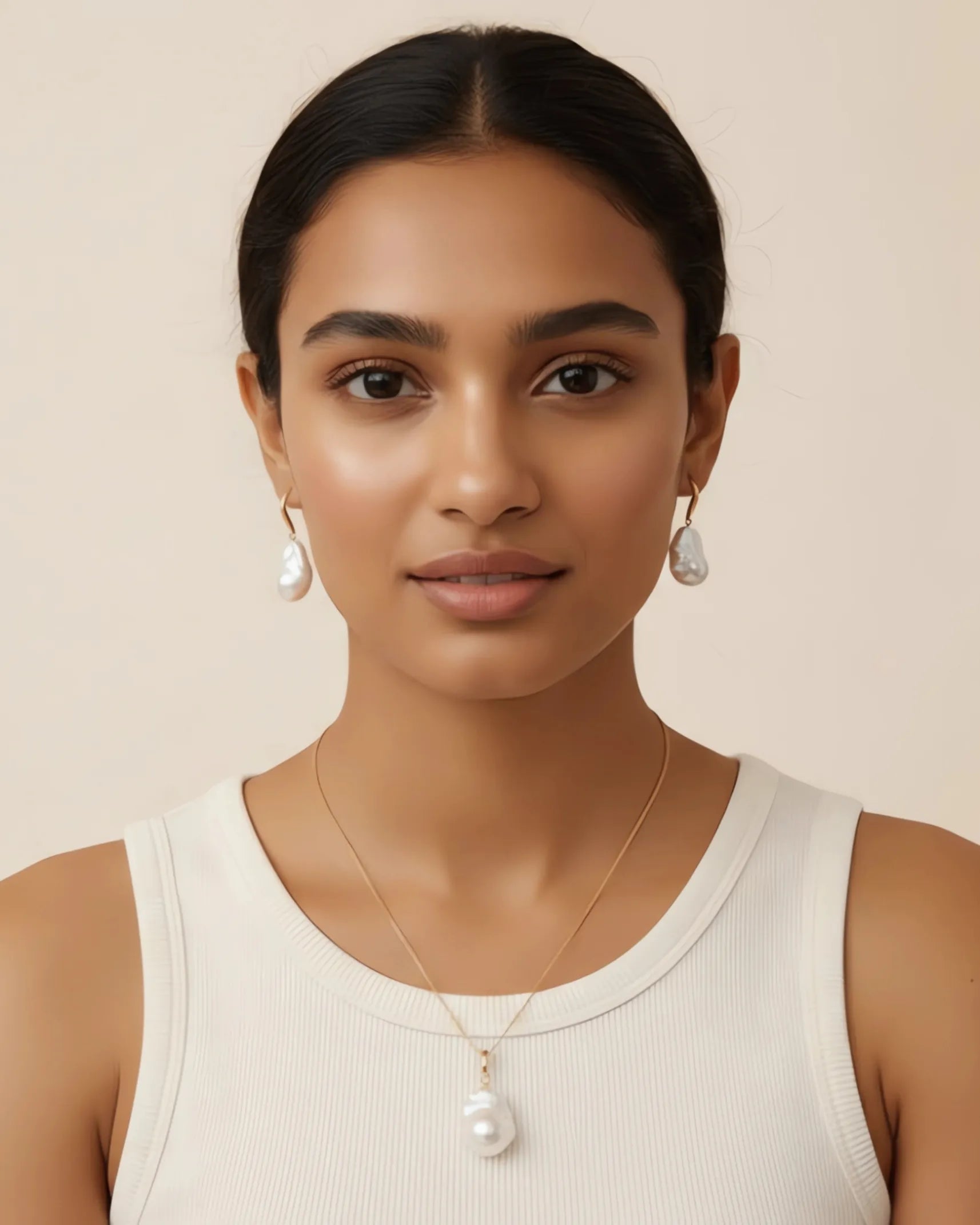 Celia – Unique AAA Natural Baroque Pearl Hook Gold Earrings