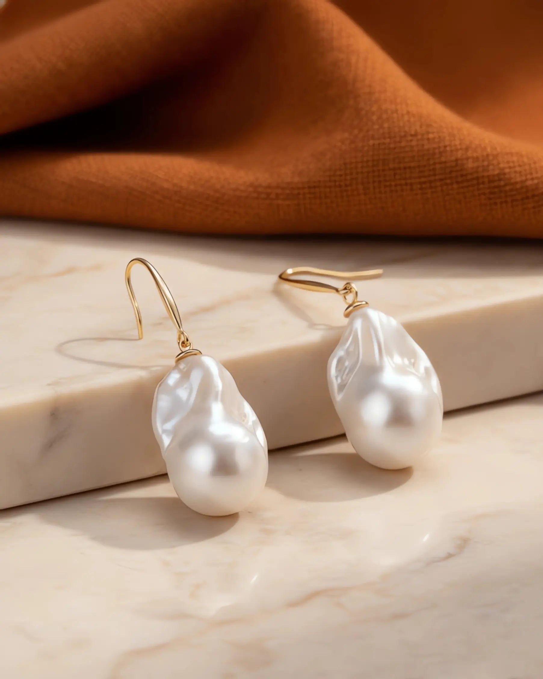 Celia – Unique AAA Natural Baroque Pearl Hook Gold Earrings