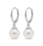 Dainty Akoya Drop Hoop Pearl Earrings - 18K White Gold Plated Sterling Silver