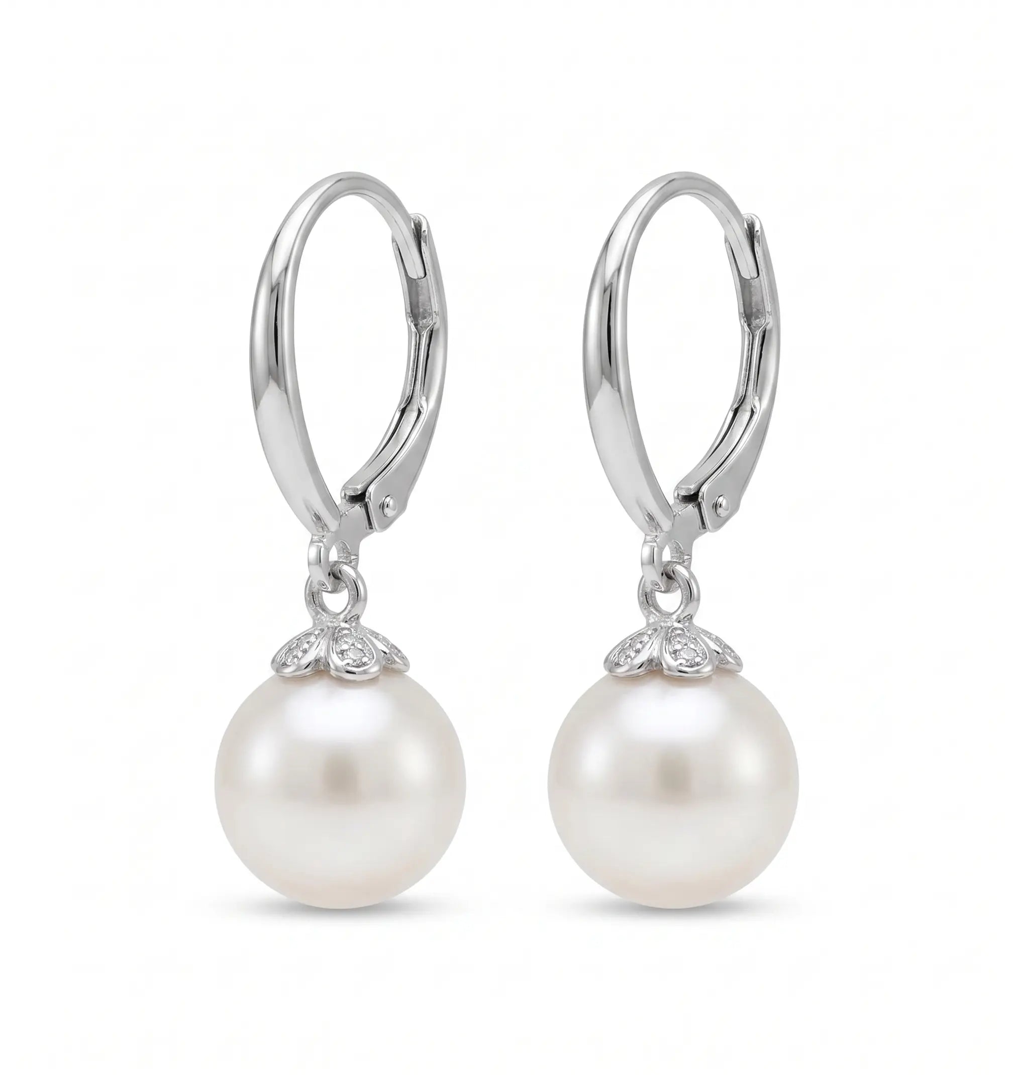Dainty Akoya Drop Hoop Pearl Earrings - 18K White Gold Plated Sterling Silver