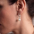 Dainty Akoya Drop Hoop Pearl Earrings - 18K White Gold Plated Sterling Silver